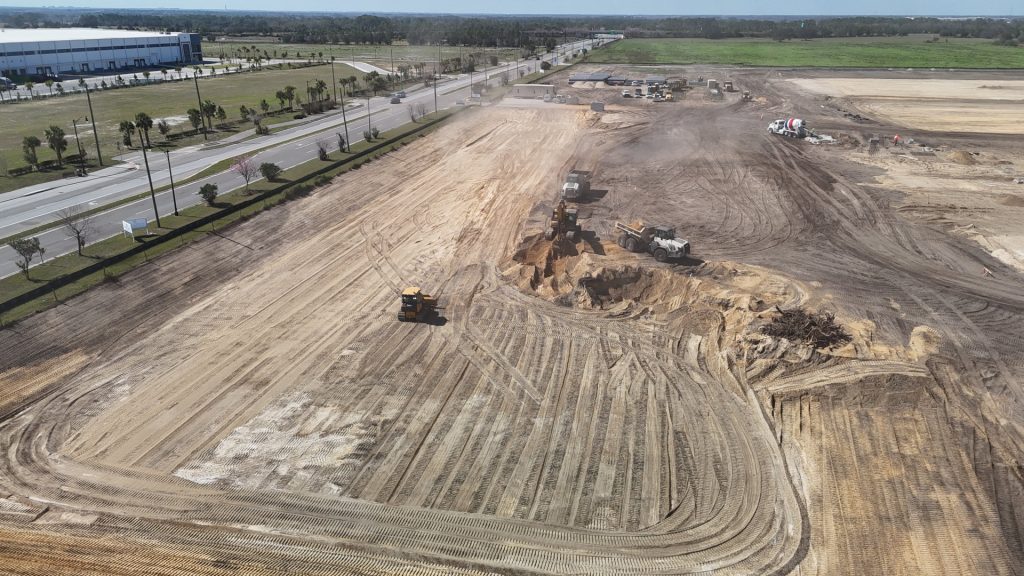 Aerial view of a Davis Burton site development crew at work